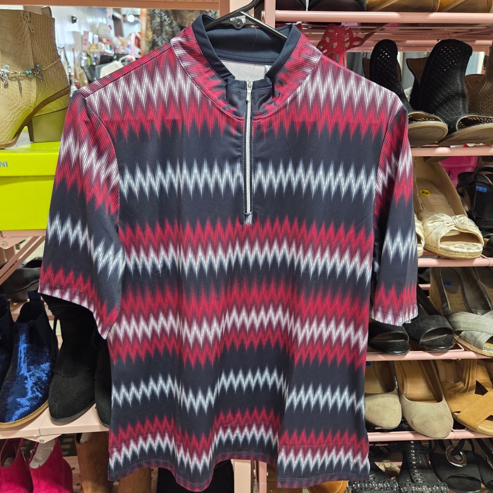 Nivo Aria Mock Golf Polo Shirt Navy Red Zigzag Quarter Zip NEW L